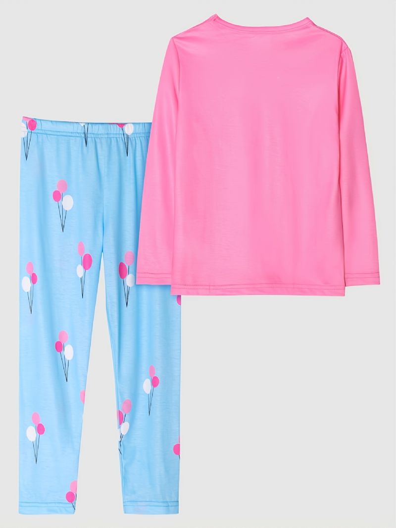 2st Söta Flickor Tecknade Får Ballongtryck Pyjamasset Med Långärmade Toppar Och Byxor Persika Färg