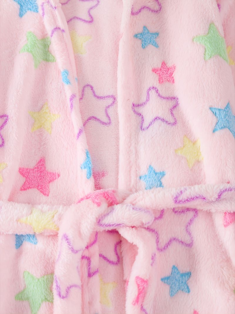 Badrock Med Huva För Flickor Stjärnmönster Mjuk Varm Flanell Pyjamas Med Bälte Vinterkläder För Barn