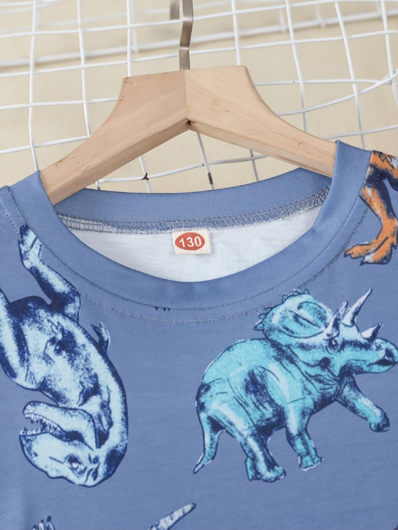 Barn Avslappnad Söt Tecknad Dinosaurie Tryckt Besättningen Hals Långärmade Byxor Pyjamas Set