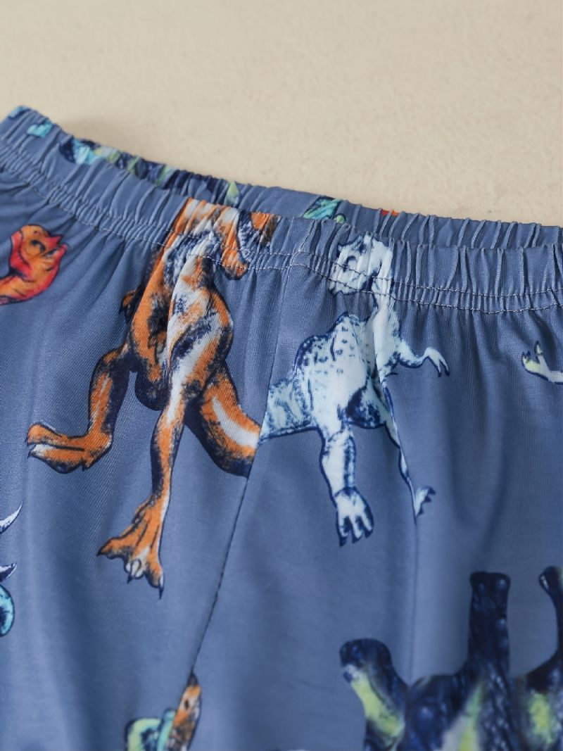 Barn Avslappnad Söt Tecknad Dinosaurie Tryckt Besättningen Hals Långärmade Byxor Pyjamas Set