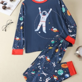 Barn Avslappnad Söt Tecknad Tryckt Crew Neck Långärmade Byxor Pyjamas Set