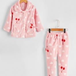 Barn Flickor Heart Cherry Flanell Pyjamas Sets Rosa