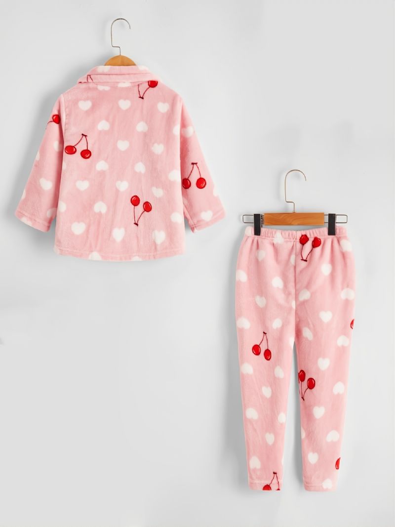 Barn Flickor Heart Cherry Flanell Pyjamas Sets Rosa