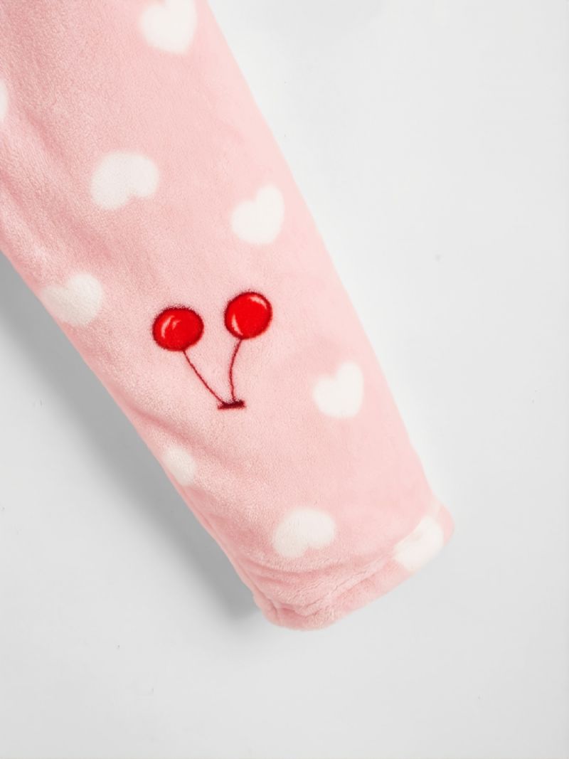 Barn Flickor Heart Cherry Flanell Pyjamas Sets Rosa