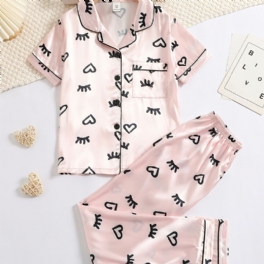 Barn Flickor Satin Lounge Wear Hemkläder Långärmad Topp & Matchande Byxor Set Pyjamas Set Barnkläder