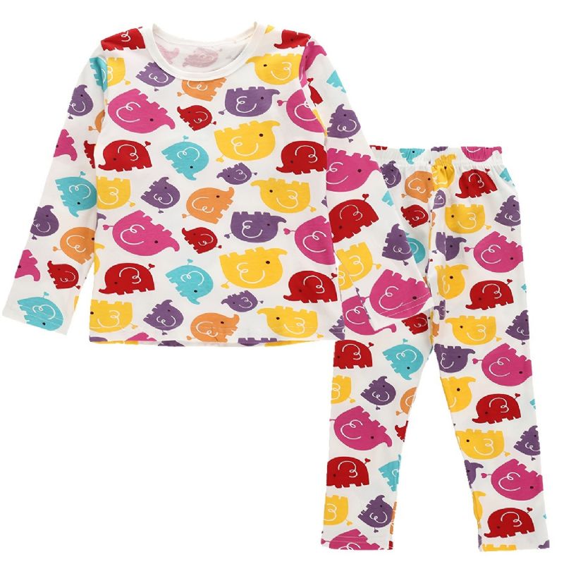 Barn Pojkar Pyjamas Animal Cartoon Print Rundhalsad Långärmad Byxa Set