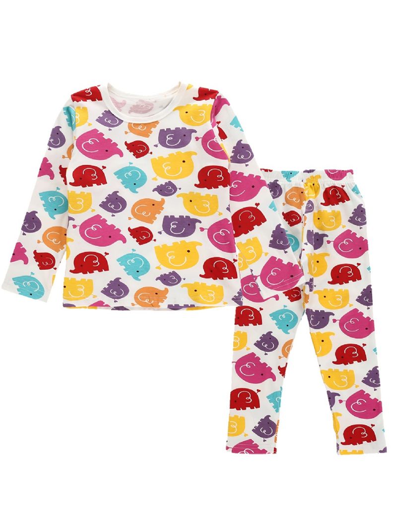 Barn Pojkar Pyjamas Animal Cartoon Print Rundhalsad Långärmad Byxa Set