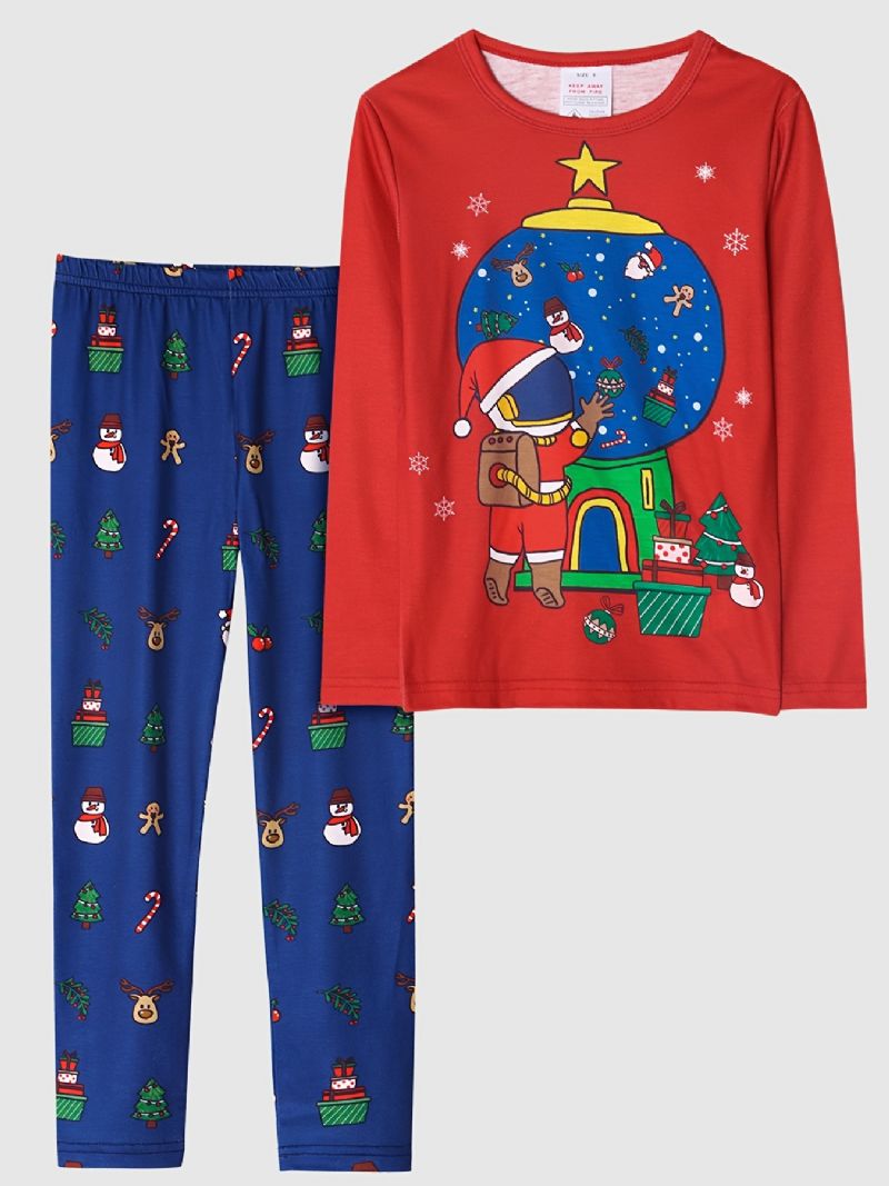 Barn Pojkar Pyjamas Jul Astronaut Print Rund Hals Långärmad Topp & Byxor Set