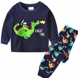 Barn Pojkar Pyjamas Tecknad Dinosaur Print Rundhalsad Långärmad Topp & Byxor Set