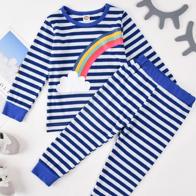 Barn Rainbow Plain Randed Pyjamas Set