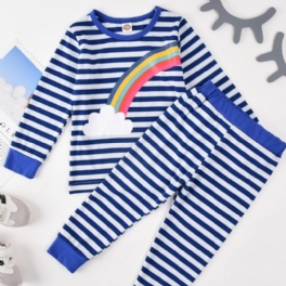 Barn Rainbow Plain Randed Pyjamas Set