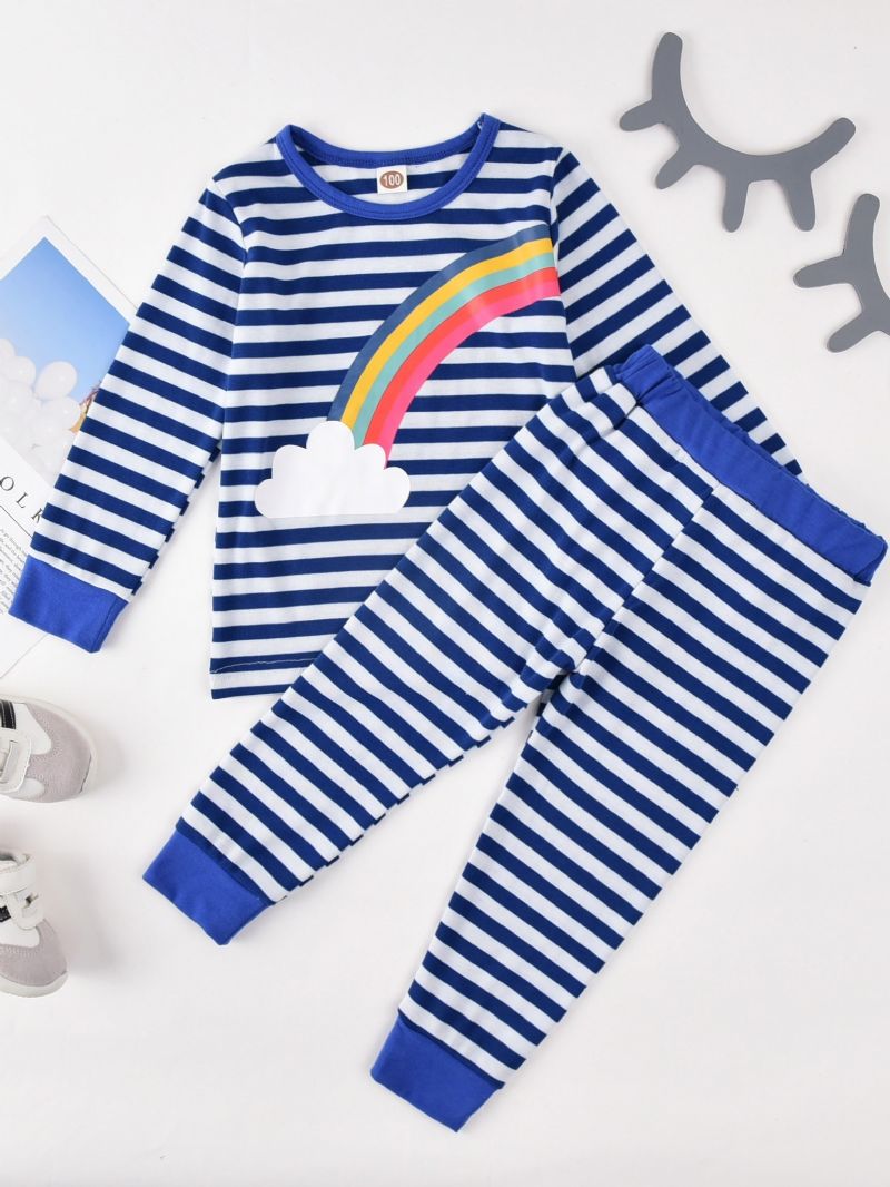 Barn Rainbow Plain Randed Pyjamas Set