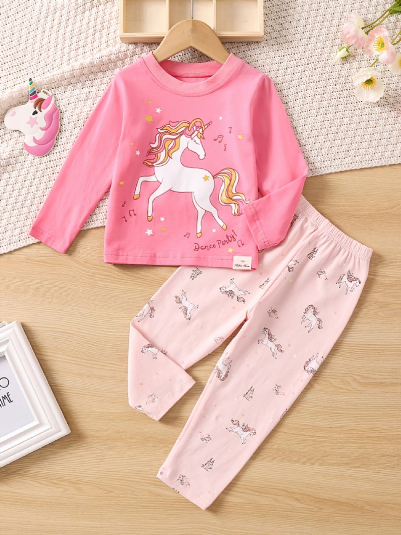 Barn Söt Unicorn Print Crew Neck Top Långärmad Byxa Pyjamas Set
