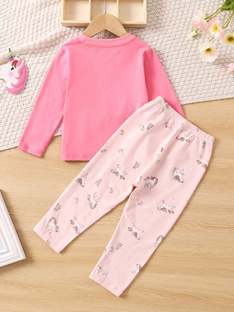 Barn Söt Unicorn Print Crew Neck Top Långärmad Byxa Pyjamas Set