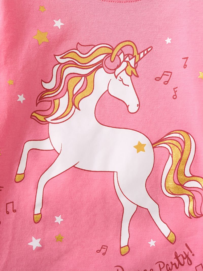 Barn Söt Unicorn Print Crew Neck Top Långärmad Byxa Pyjamas Set