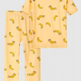 Barns Pyjamas Banantryck Rund Hals Kort Ärm & Byxor Set För Pojkar Flickor