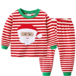 Barns Söta Tecknade Jultomte Långärmade Randiga Pyjamasset