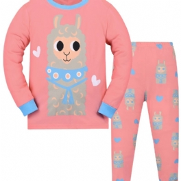 Bebis Barn Lounge Wear Hemkläder Alpaca Mönster Långärmad Topp & Matchande Byxa Set Pyjamas Set Barnkläder