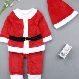 Bebis Casual Warm Christmas Långärmad Flanell Jumpsuit Pyjamas Med Hatt