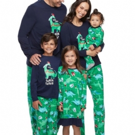 Bebis Flickor Crew Neck Söt Cartoon Dinosaur Pyjamas Set Christmas Set