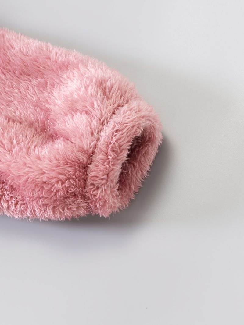 Bebis Flickor Hooded Color Block Morgonrock Jordgubbsknappar Pyjamas Coral Fleece Mjuk Varma Sovkläder Vinter Barnkläder