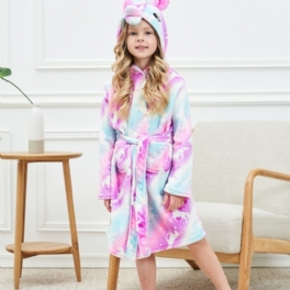 Bebis Flickor Huvmorgonrock Rosa Enhörning Mjuk Varm Flanell Pyjamas Vinter Barnkläder