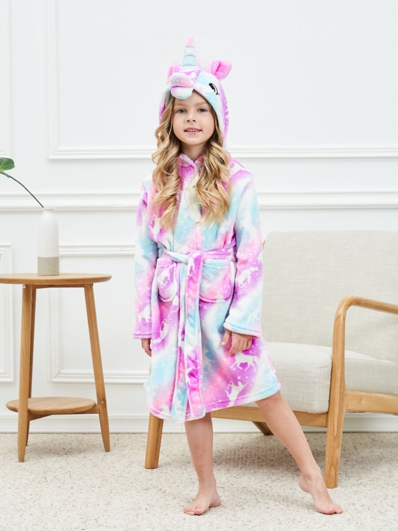 Bebis Flickor Huvmorgonrock Rosa Enhörning Mjuk Varm Flanell Pyjamas Vinter Barnkläder