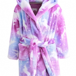 Bebis Flickor Huvmorgonrock Unicorn Flanell Pyjamas Mjukt Varmt Bälte Sovkläder Vinter Barnkläder