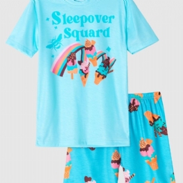 Bebis Flickor Pyjamas Familjeoutfit Glasstryck Rundhalsad Kortärmad Topp & Shorts Set Barnkläder