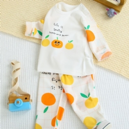 Bebis Flickor Pyjamas Familjeoutfit Orange Frukttryck Rundhalsad Långärmad Topp & Byxuppsättning Barnkläder