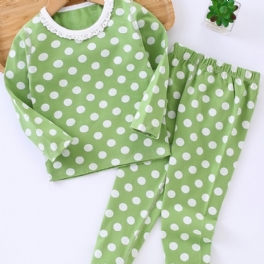 Bebis Flickor Pyjamas Familjeoutfit Polka Dots Rund Neck Långärmad Topp & Byxa Set Barnkläder
