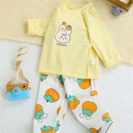 Bebis Flickor Pyjamas Familjeoutfit Söt Kanintryck Rundhalsad Långärmad Topp & Byxuppsättning Barnkläder