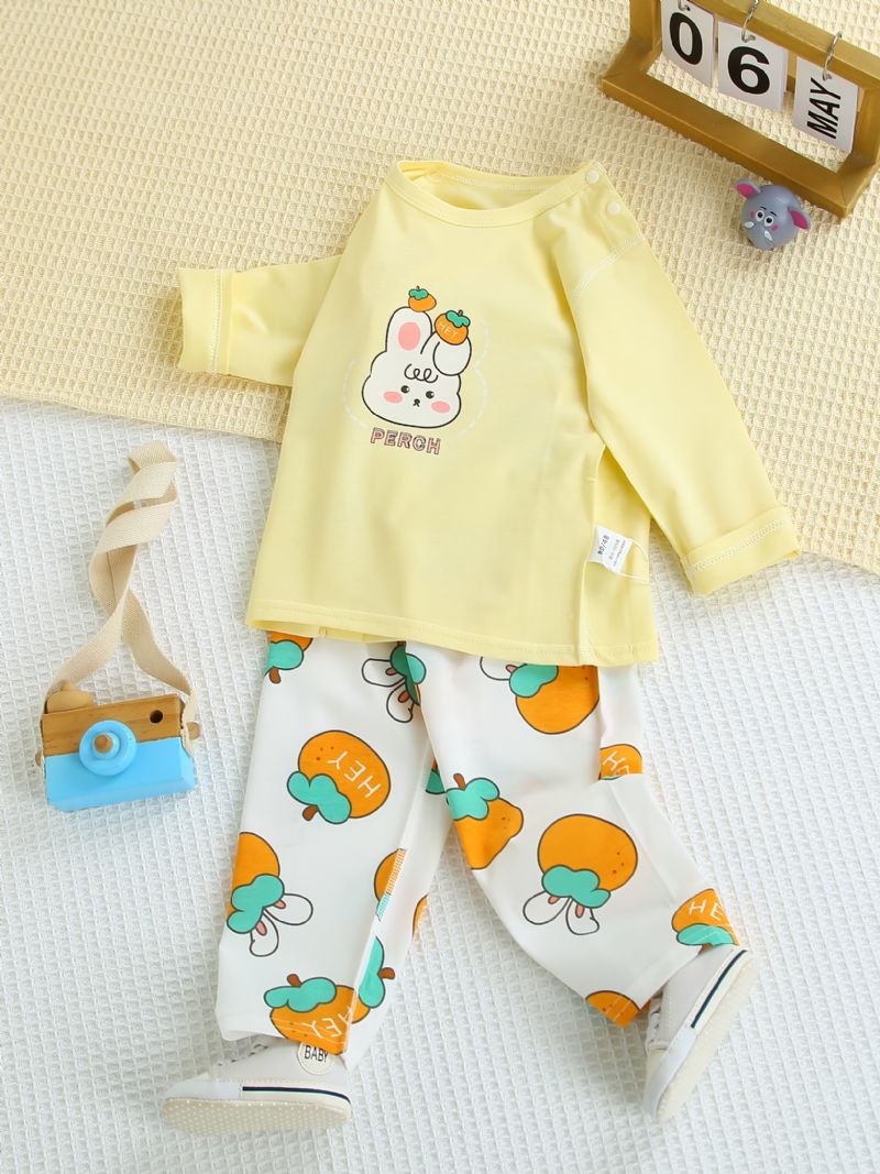Bebis Flickor Pyjamas Familjeoutfit Söt Kanintryck Rundhalsad Långärmad Topp & Byxuppsättning Barnkläder