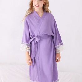 Bebis Flickor Satin Morgonrock Enfärgad Pyjamas Sovkläder För Spa Födelsedagsfest Bröllop Blomstertjej Barnkläder