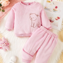Bebis Flickor Söt Pyjamas Set Med Fleece Termisk Bear Print Pullover Top & Byxor För Vinter Hem