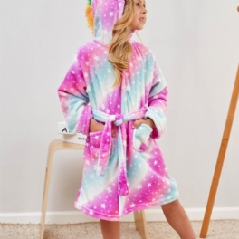 Bebis Flickor Unicorn Hooded Flanell Mjuk Sleeper Robe Med Bälte