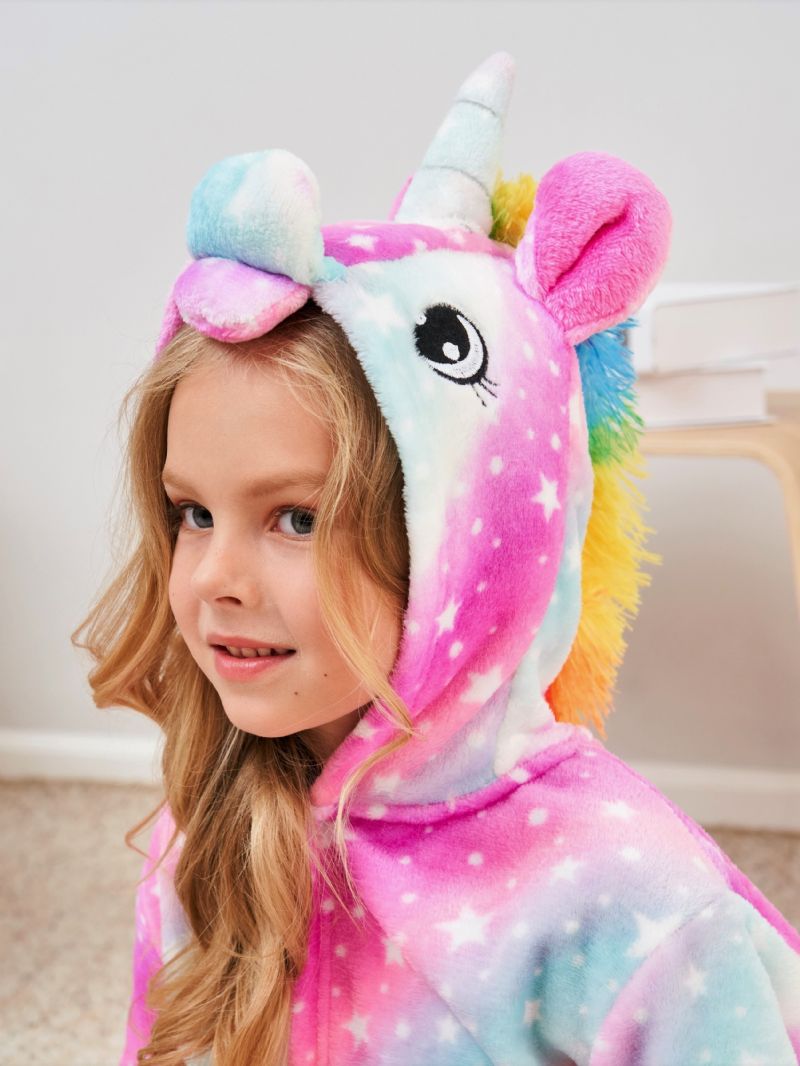 Bebis Flickor Unicorn Hooded Flanell Mjuk Sleeper Robe Med Bälte