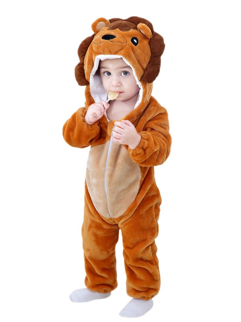 Bebis Hooded Romper Thermal Animal Costume Jumpsuit Novelty Pyjamas