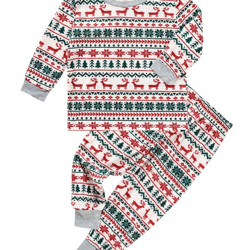 Bebis Julpyjamas Familjeoutfit Julälg Julgranstryck Topp Och Byxor Med Rund Hals Pojkar Flickor Barnkläder