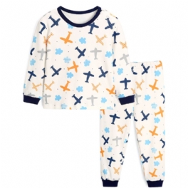 Bebis Pojkar Cartoon Airplane Printed Pyjamas Set Vit