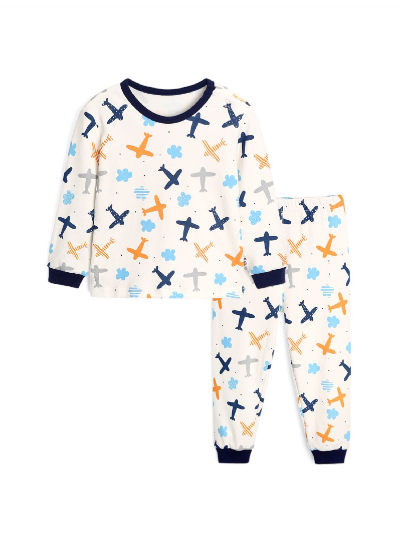 Bebis Pojkar Cartoon Airplane Printed Pyjamas Set Vit