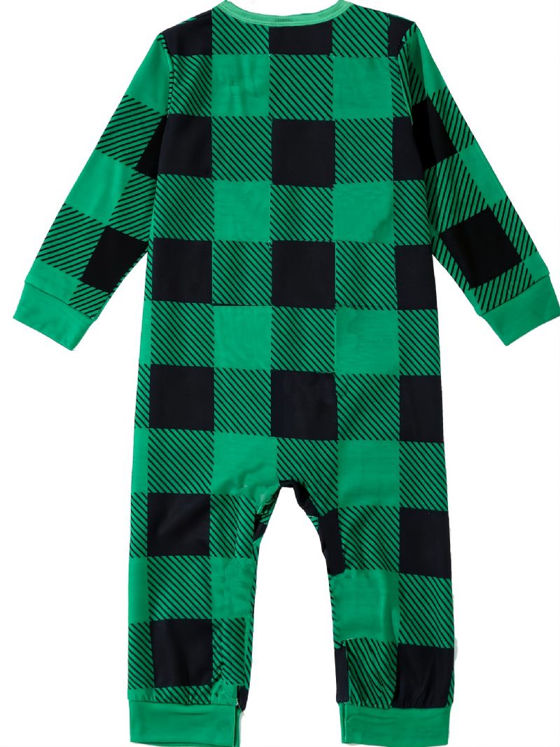 Bebis Pyjamas Jul Barn Pet Dog Digitaltryck Grön Pläd Jumpsuit