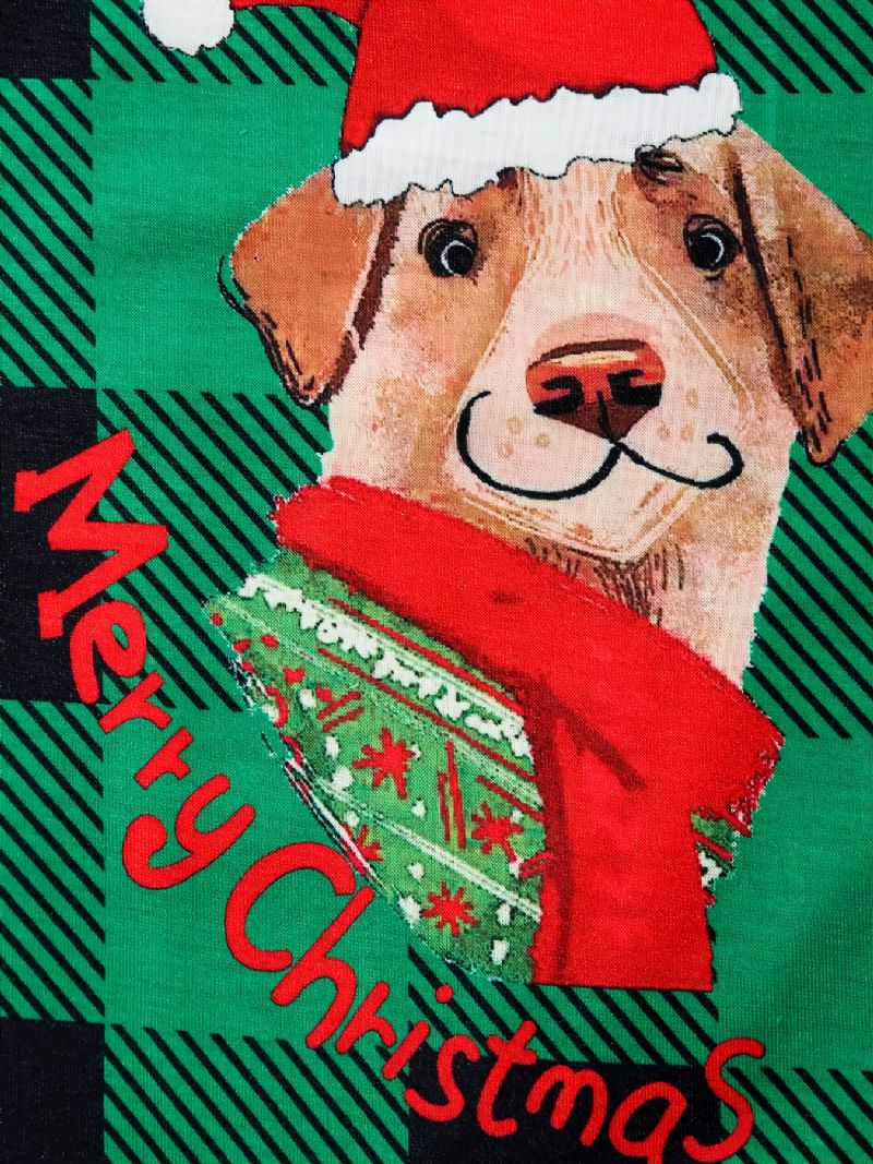 Bebis Pyjamas Jul Barn Pet Dog Digitaltryck Grön Pläd Jumpsuit