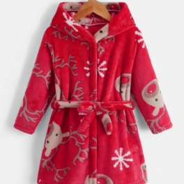 Christmas Barn Deer Print Långärmad Huva Inhemsk Pyjamas