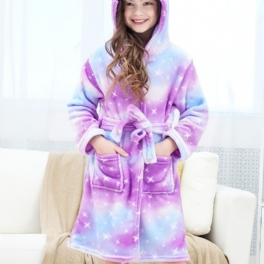 Fleece Långärmad Badrock Med Huva Lila Galaxy Flanell Barnkläder Sovkläder
