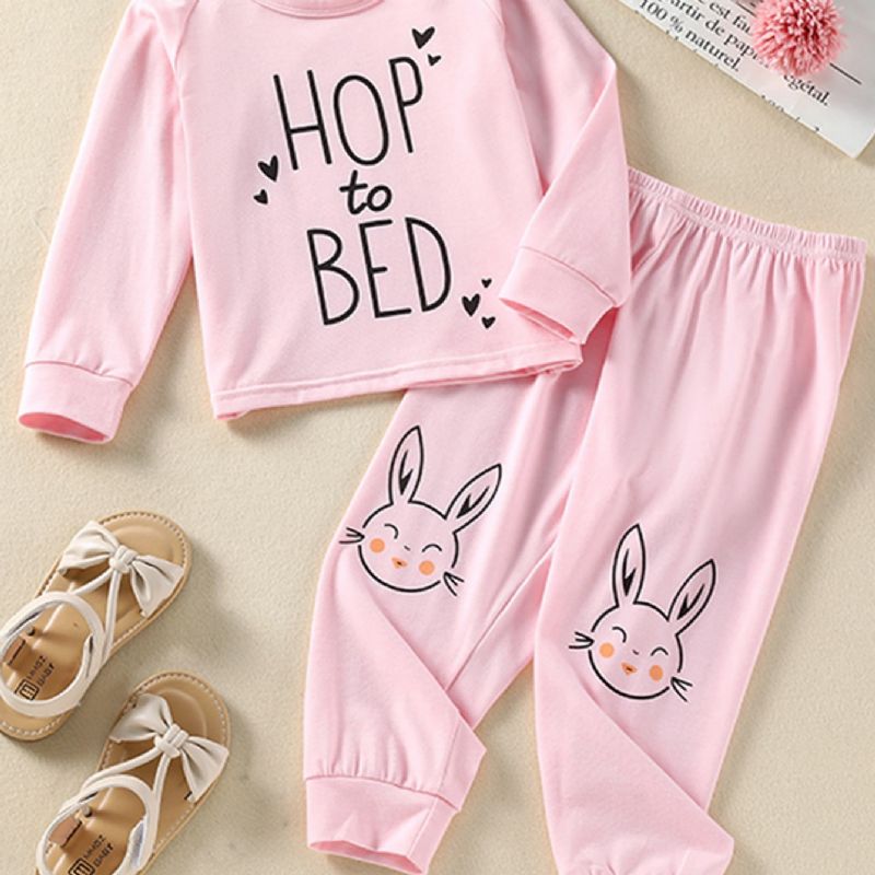 Flickor Alfabetet Kanin Print Rosa Pyjamas Set