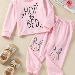 Flickor Alfabetet Kanin Print Rosa Pyjamas Set