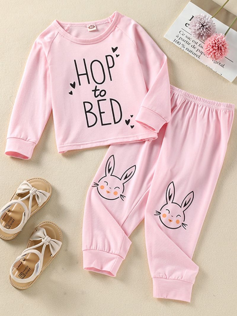 Flickor Alfabetet Kanin Print Rosa Pyjamas Set