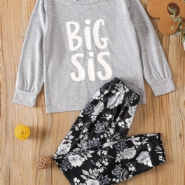 Flickor Big Sis Letter Print Casual Pyjamas Set