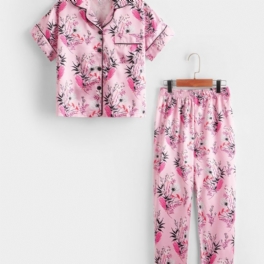 Flickor Blommönster Button Främre Satin Pyjamas Set